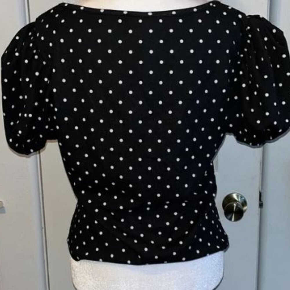 SHEIN black & white Polka Dot button down Top LARGE - Picture 2 of 6